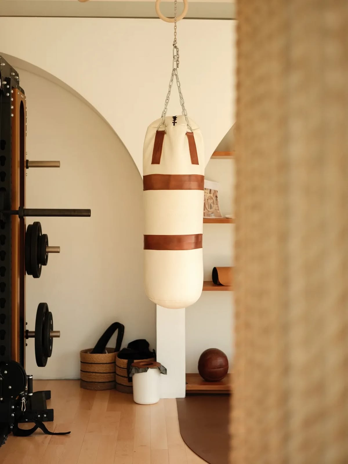 Luxury Cream / Brown Leather Punching Bag