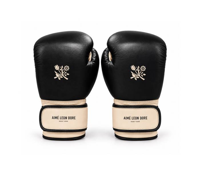 Custom black and cream leather boxing gloves by MVP Bespoke