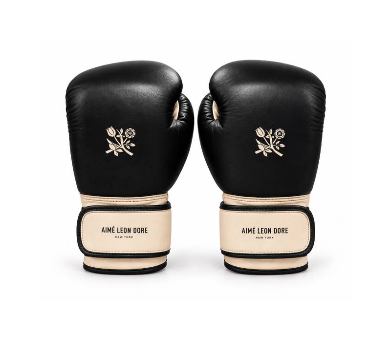 Luxury Black & Cream Leather Boxing Gloves